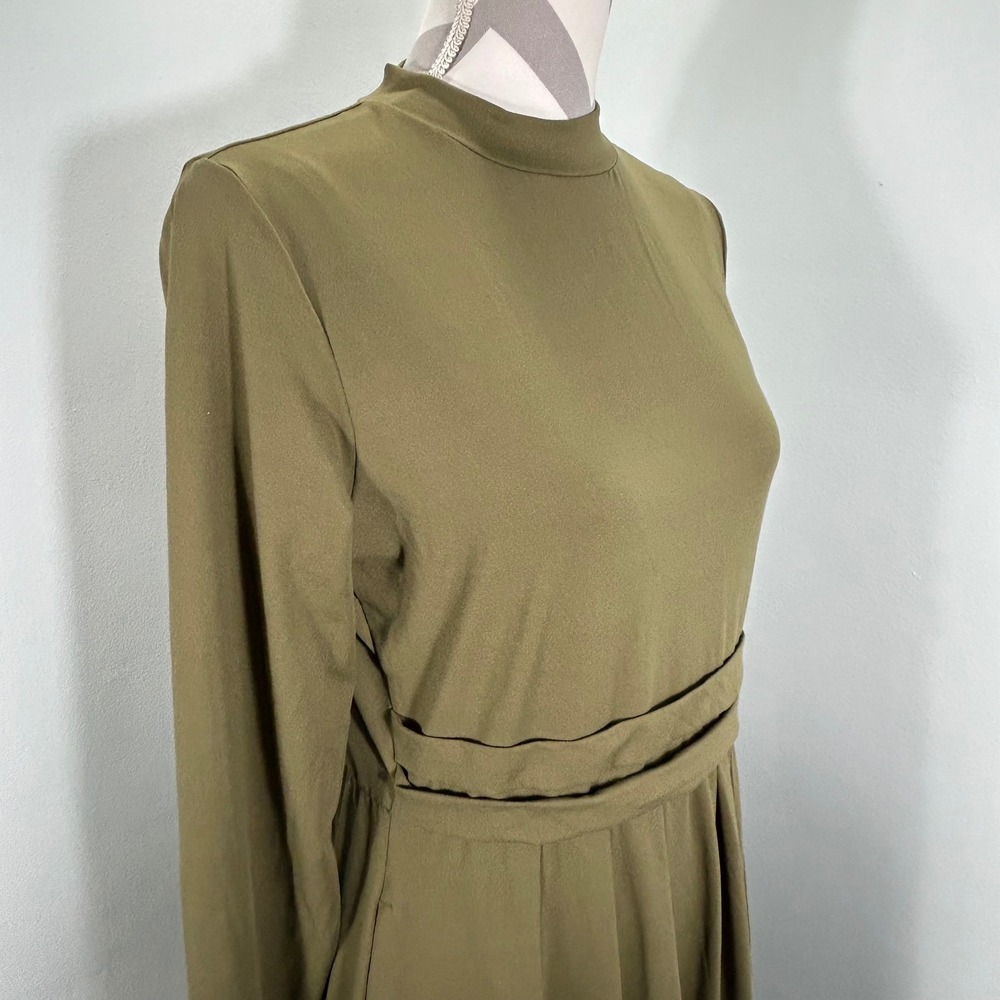 Halara Olive Green Mock Neck Long Sleeve Pleated Maxi Dress Womens Large NWT - Picture 5 of 7